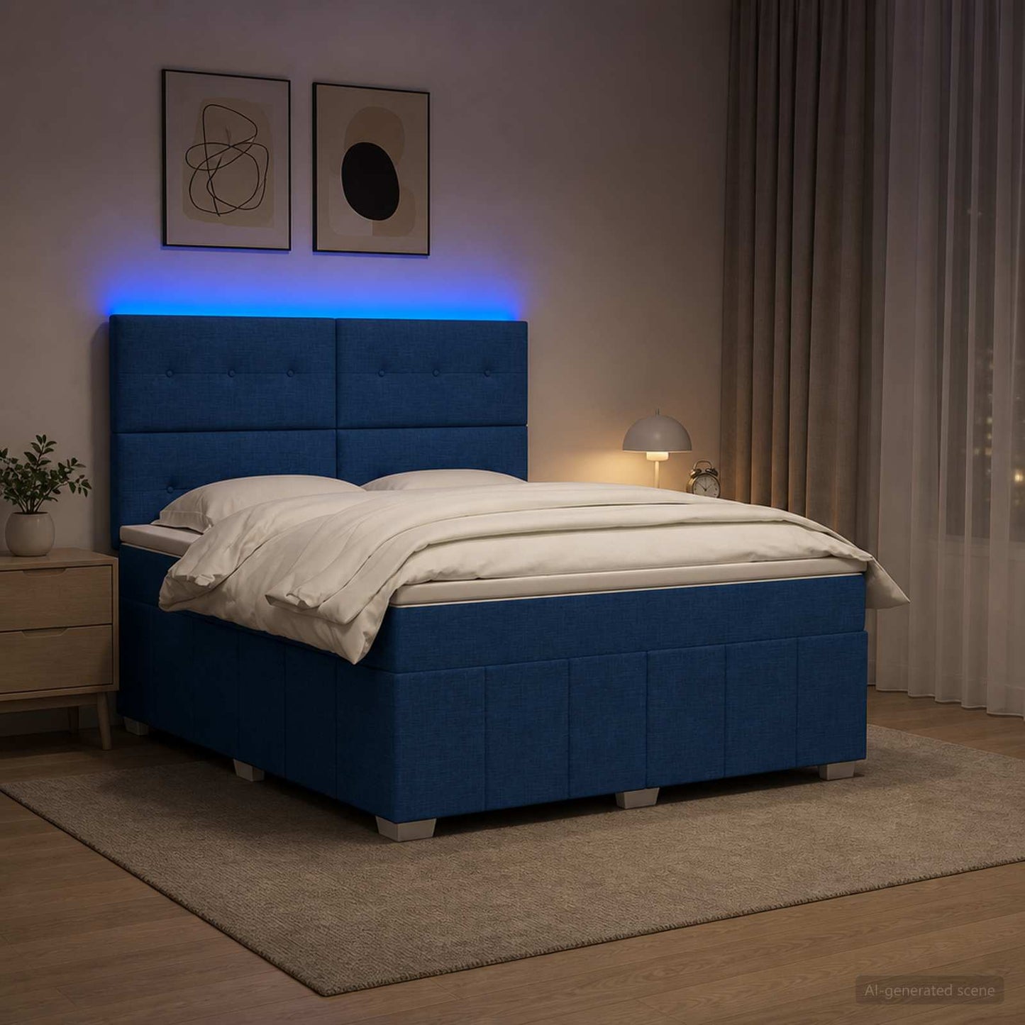 LED boksmadrasseng med madras Blå 140 x 190 cm Stof