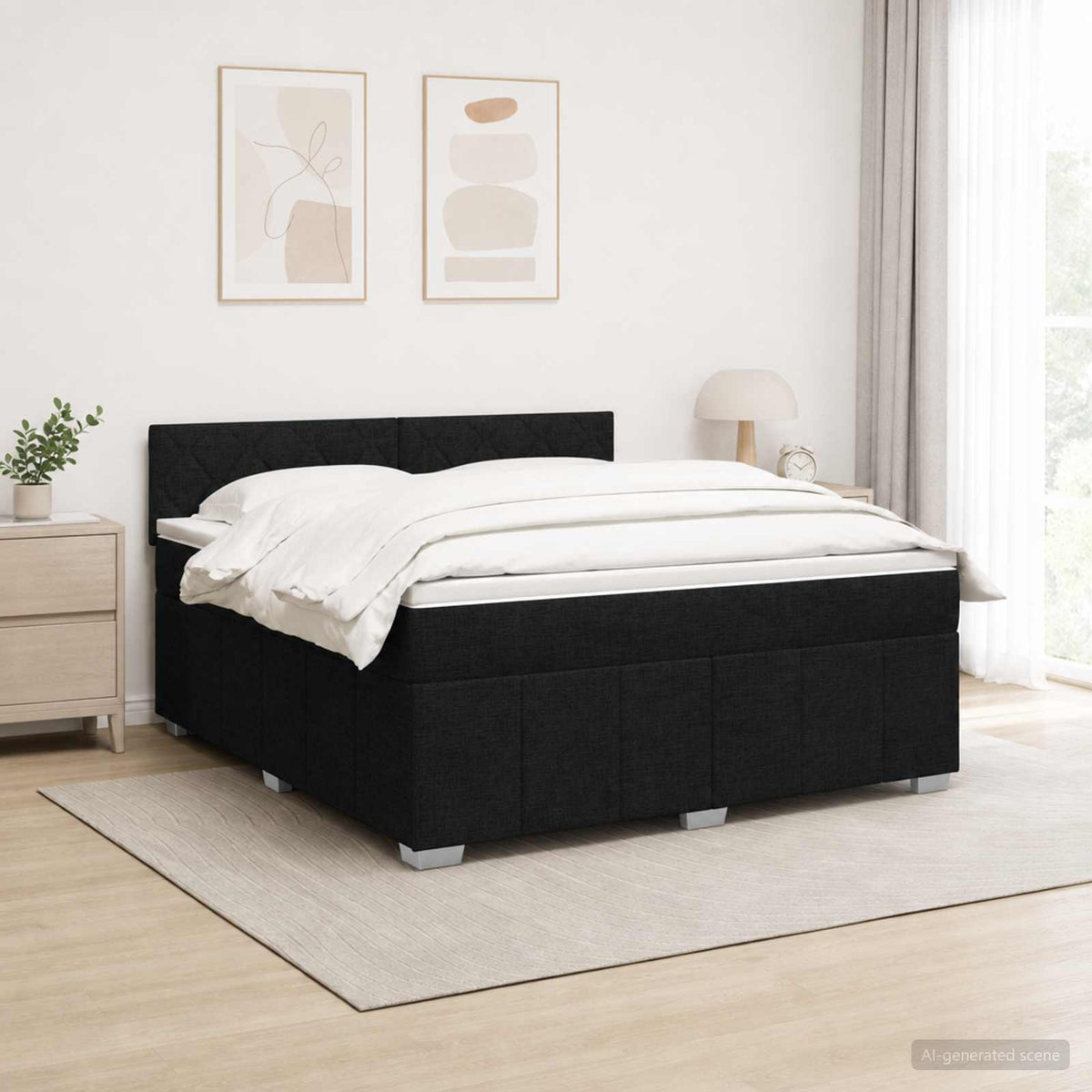 LED boksmadrasseng med madras Sort 160 x 200 cm Stof