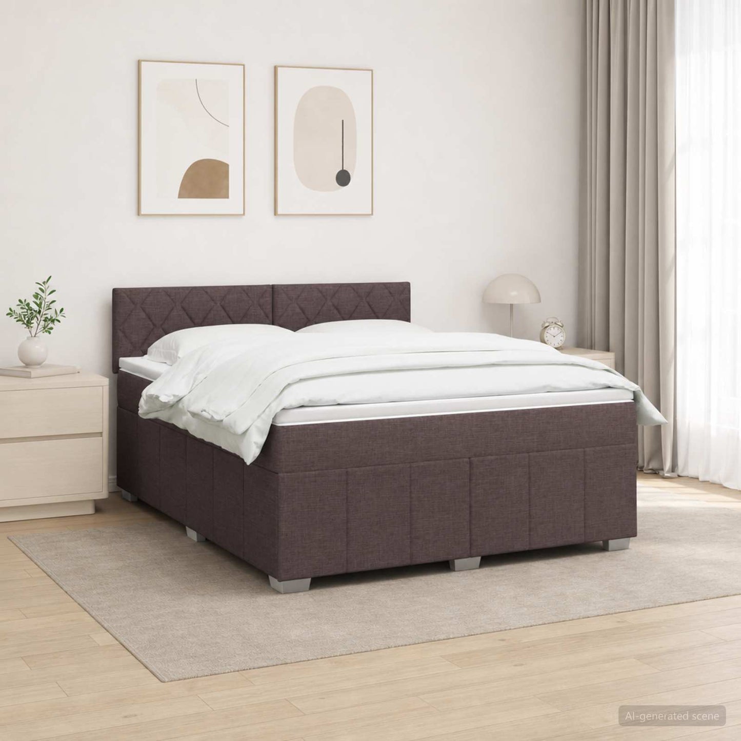 LED boksmadrasseng med madras Mørk Brun 180 x 200 cm Stof