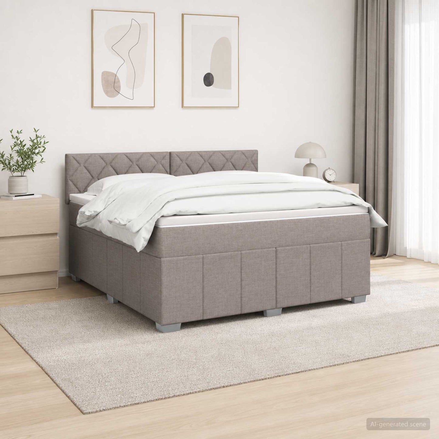 LED boksmadrasseng med madras Gråbrun 140 x 190 cm Stof