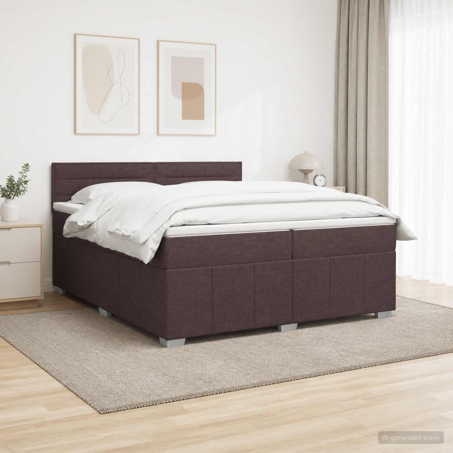 LED boksmadrasseng med madras Mørk Brun 200 x 200 cm Stof