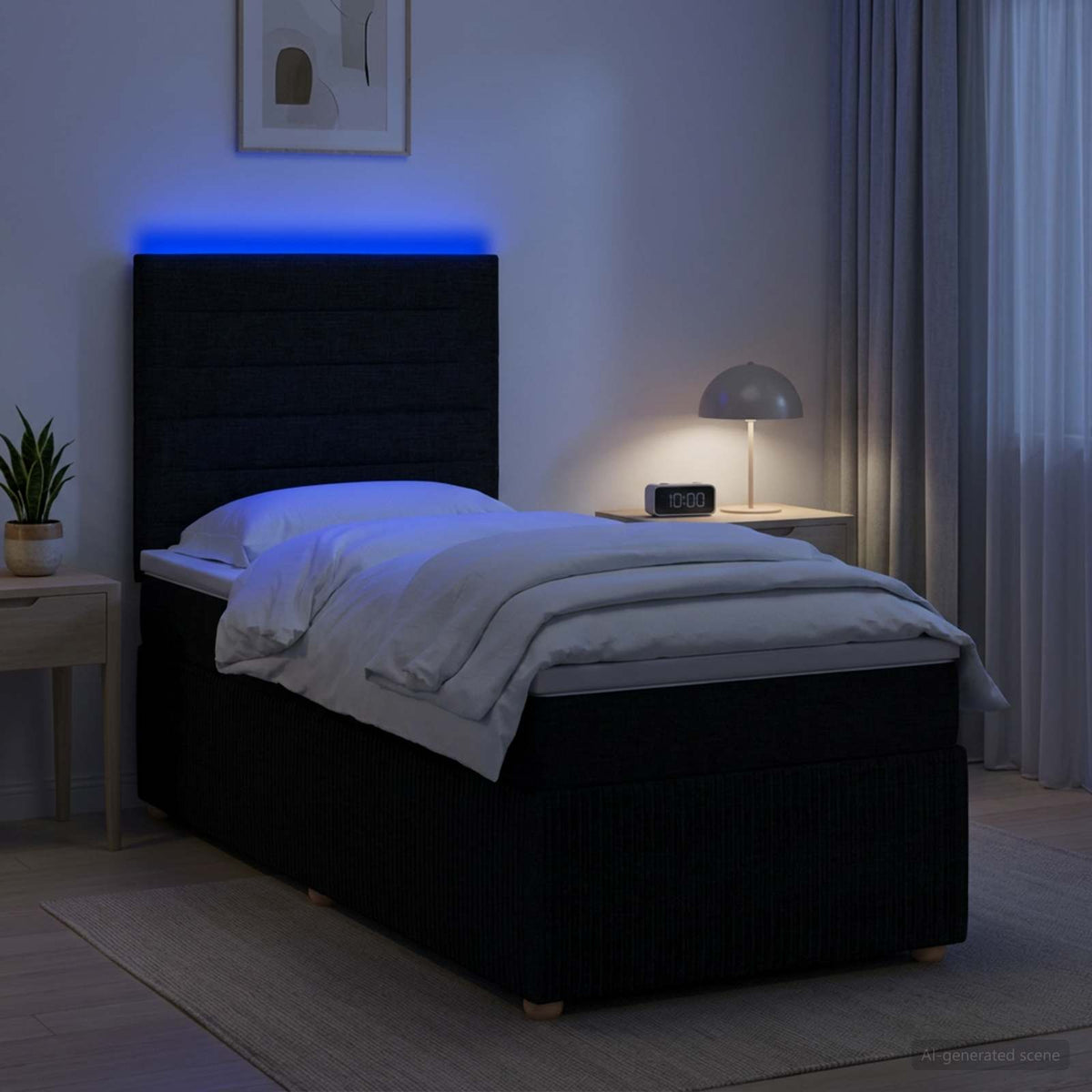 LED boksmadrasseng med madras Sort 100 x 200 cm Stof