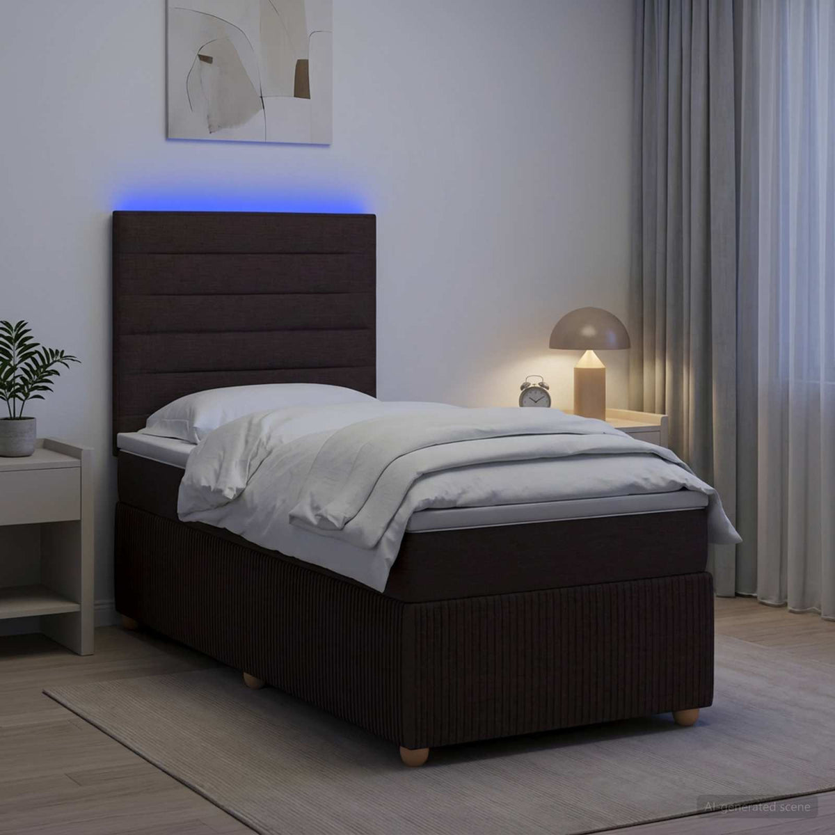 LED boksmadrasseng med madras Mørk Brun 80 x 200 cm Stof