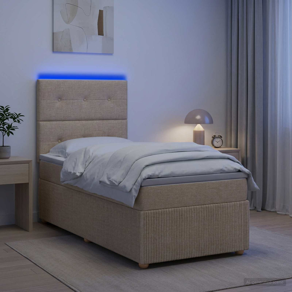 LED boksmadrasseng med madras Cremefarvet 80 x 200 cm Stof