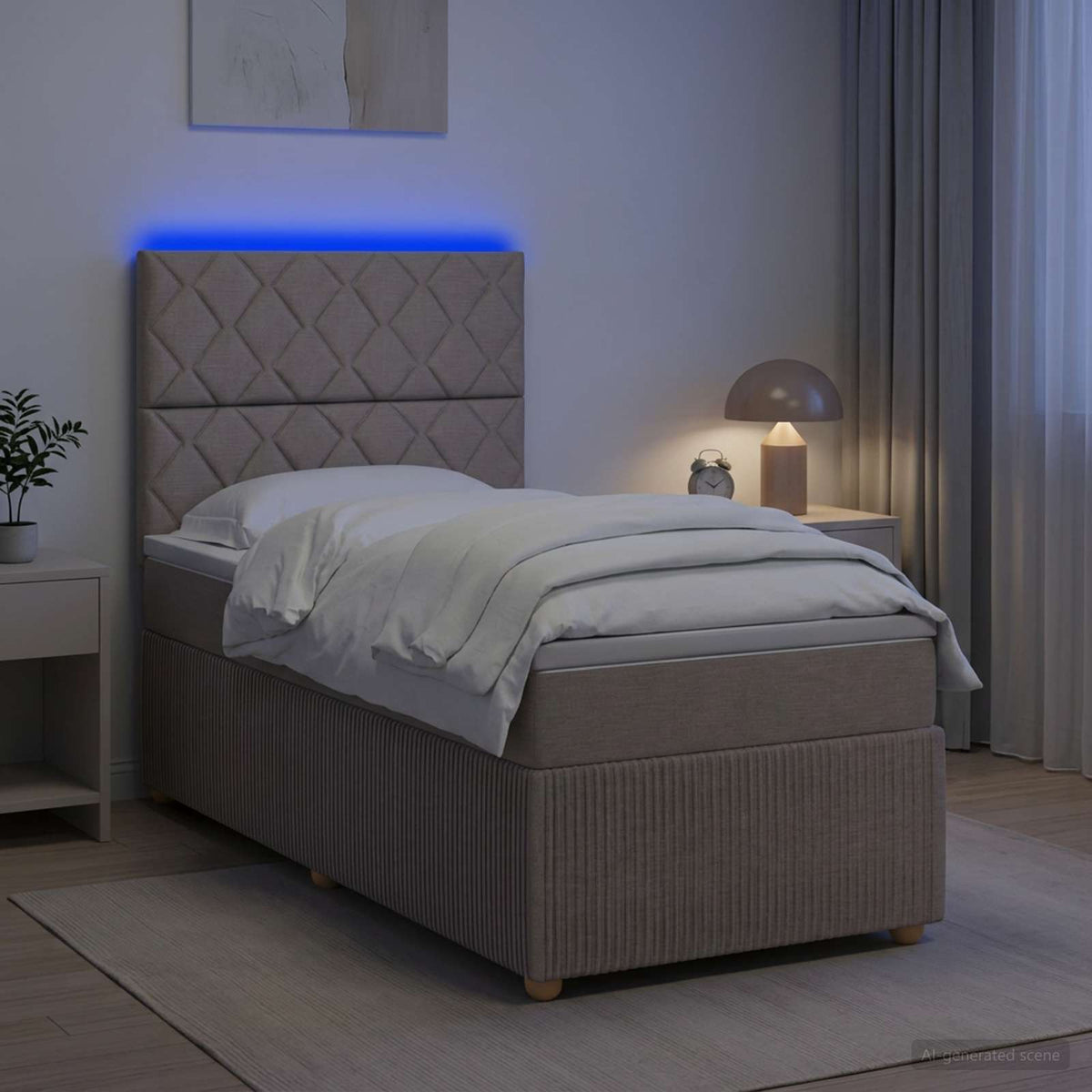 LED boksmadrasseng med madras Gråbrun 80 x 200 cm Stof