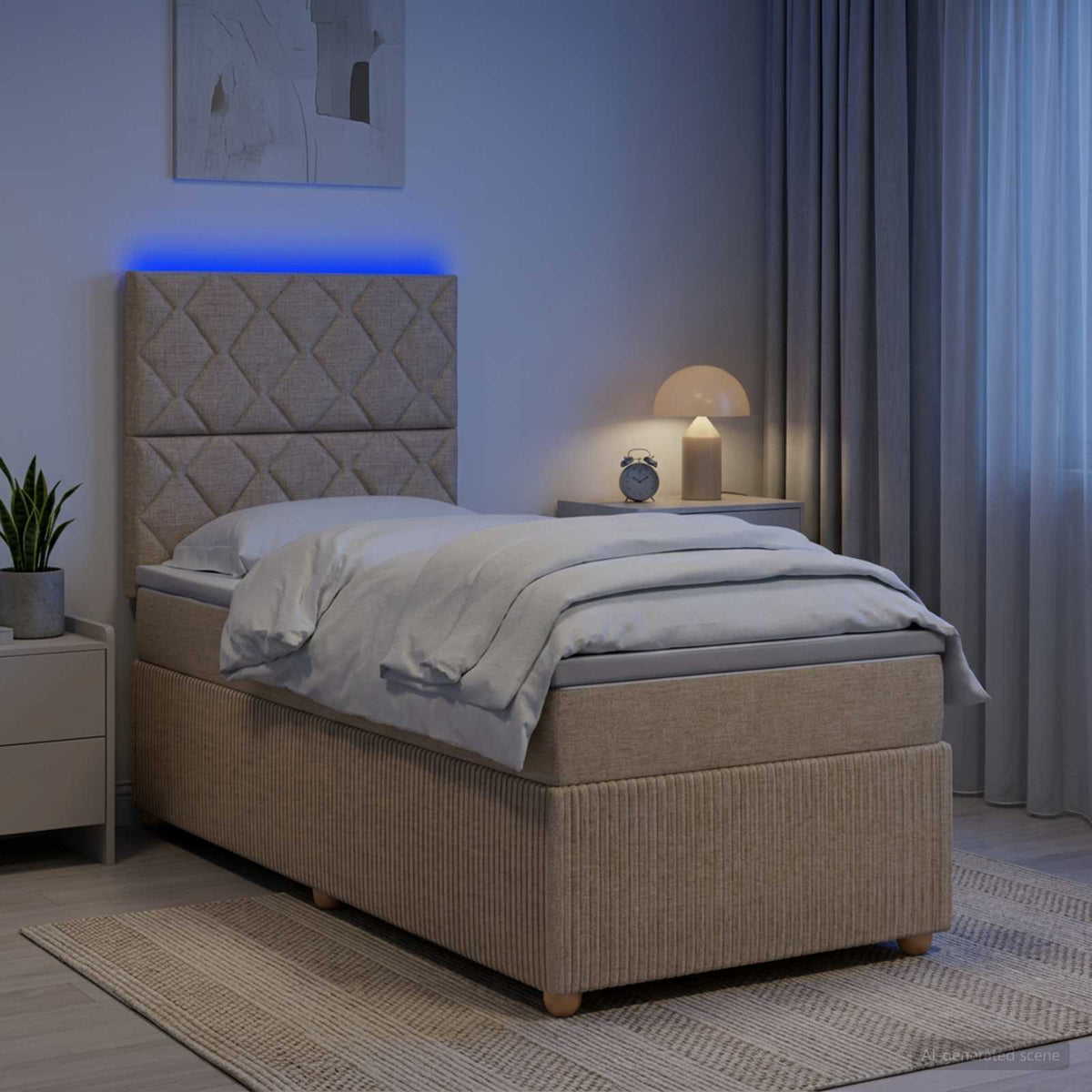 LED boksmadrasseng med madras Cremefarvet 100 x 200 cm Stof