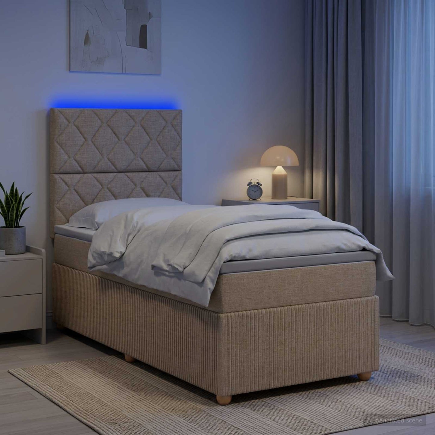 LED boksmadrasseng med madras Cremefarvet 90 x 200 cm Stof