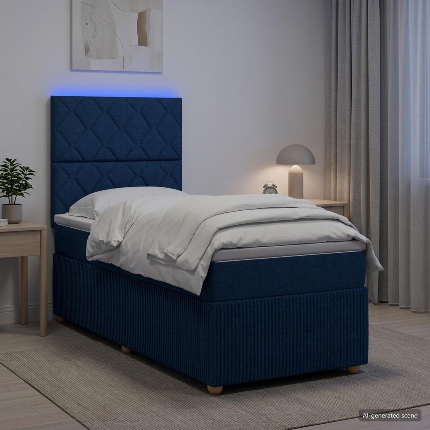 LED boksmadrasseng med madras Blå 90 x 190 cm Stof
