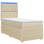 LED boksmadrasseng med madras Cremefarvet 90 x 200 cm Stof