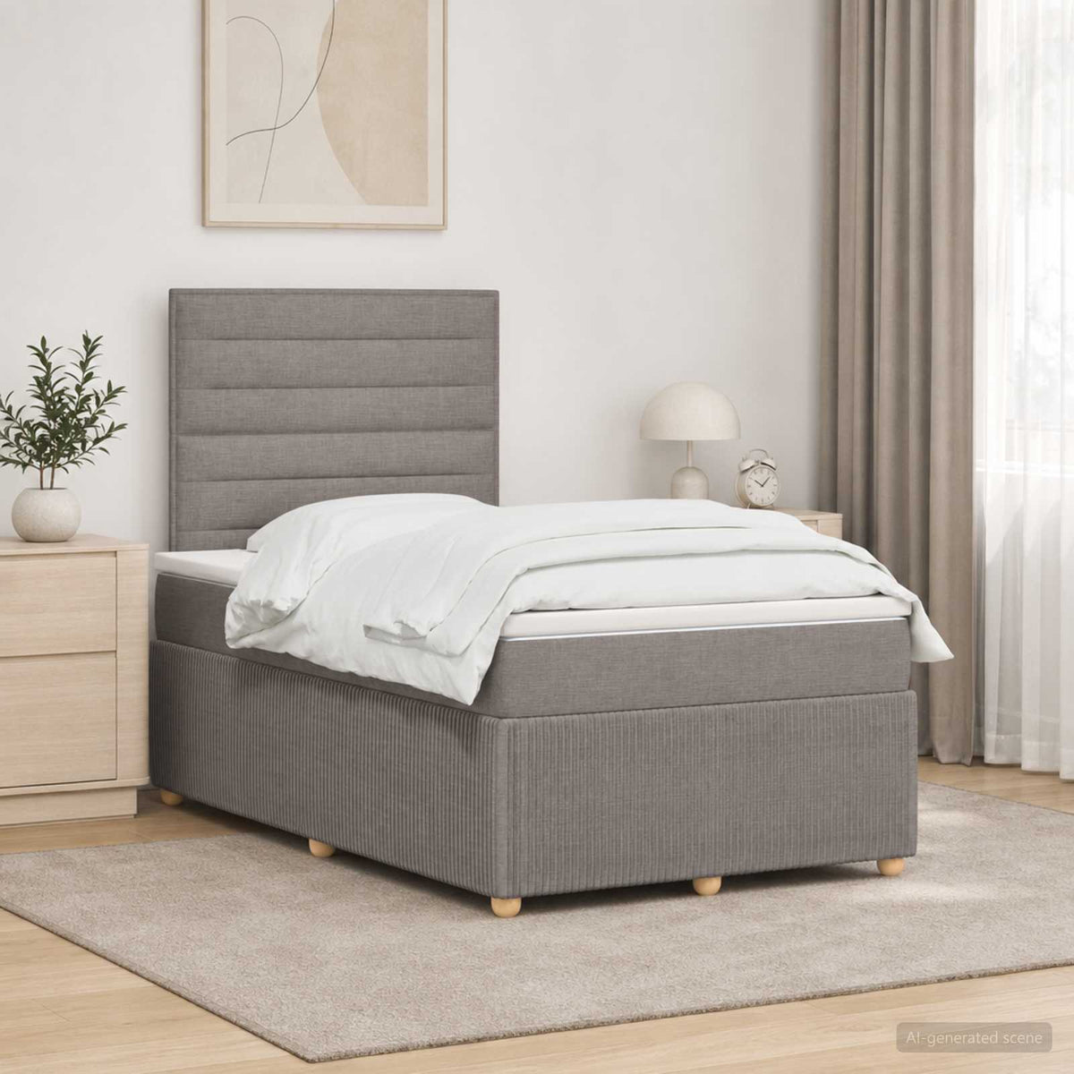 LED boksmadrasseng med madras Gråbrun 120 x 190 cm Stof
