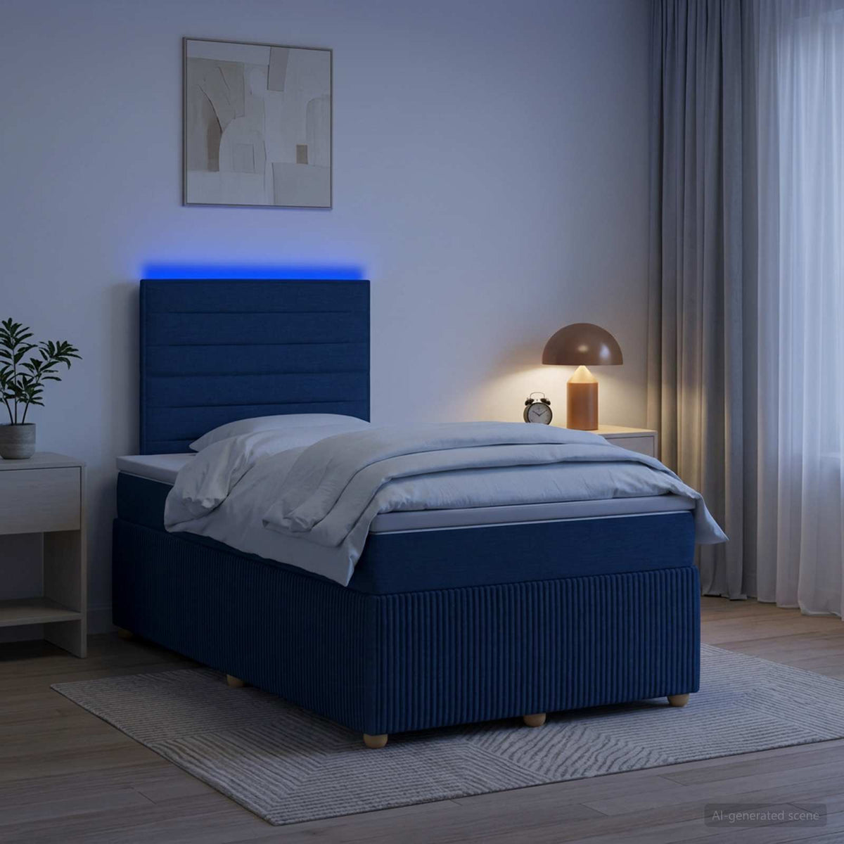 LED boksmadrasseng med madras Blå 120 x 190 cm Stof
