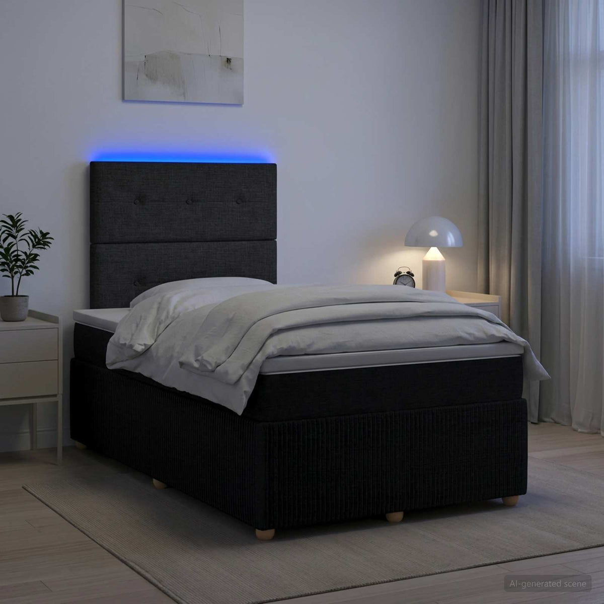 LED boksmadrasseng med madras Sort 120 x 200 cm Stof