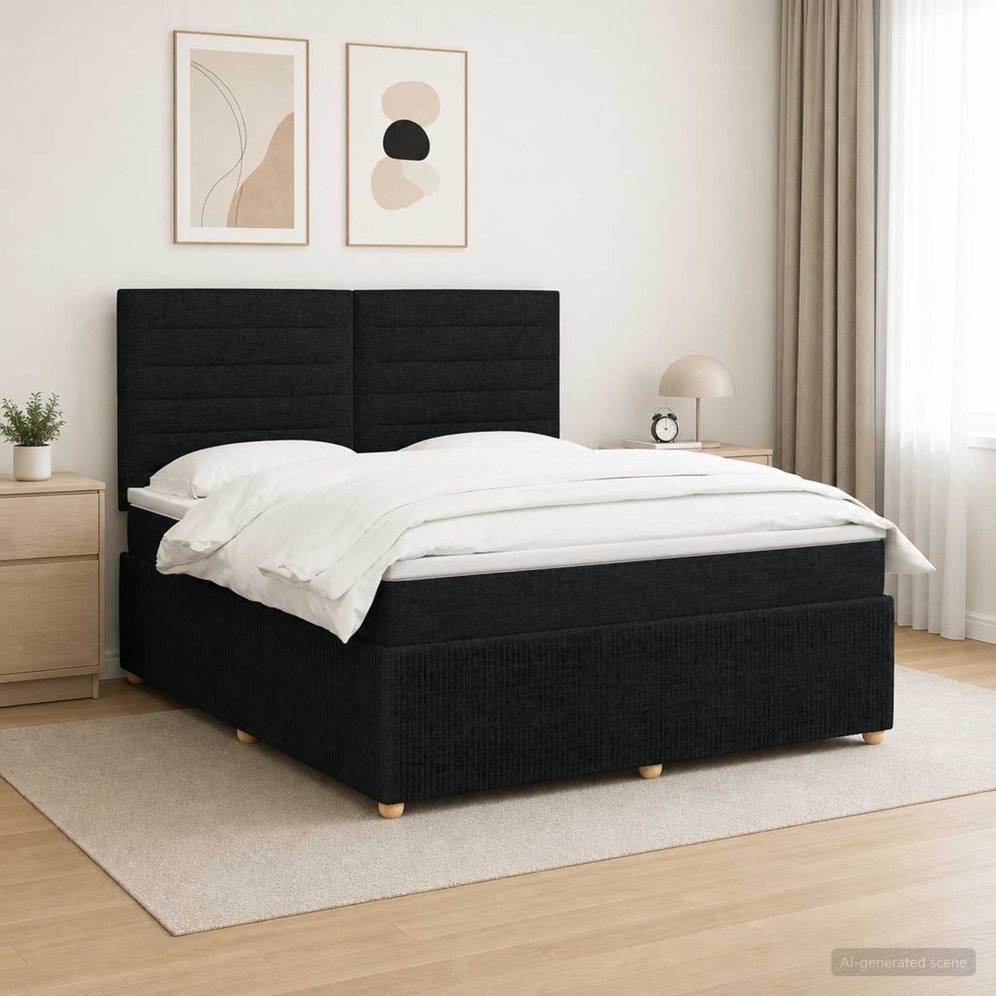 LED boksmadrasseng med madras Sort 140 x 190 cm Stof