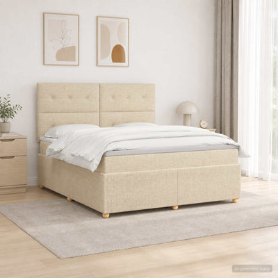 LED boksmadrasseng med madras Cremefarvet 180 x 200 cm Stof