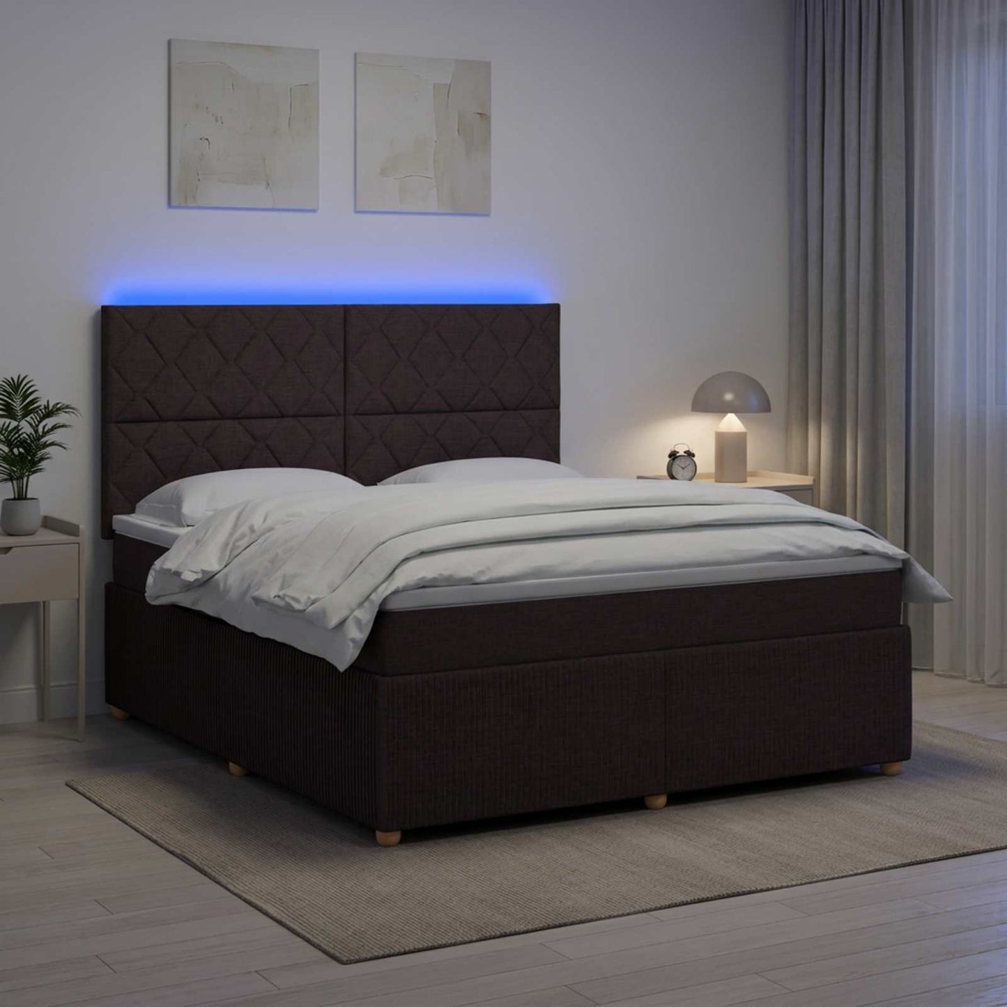 LED boksmadrasseng med madras Mørk Brun 140 x 190 cm Stof