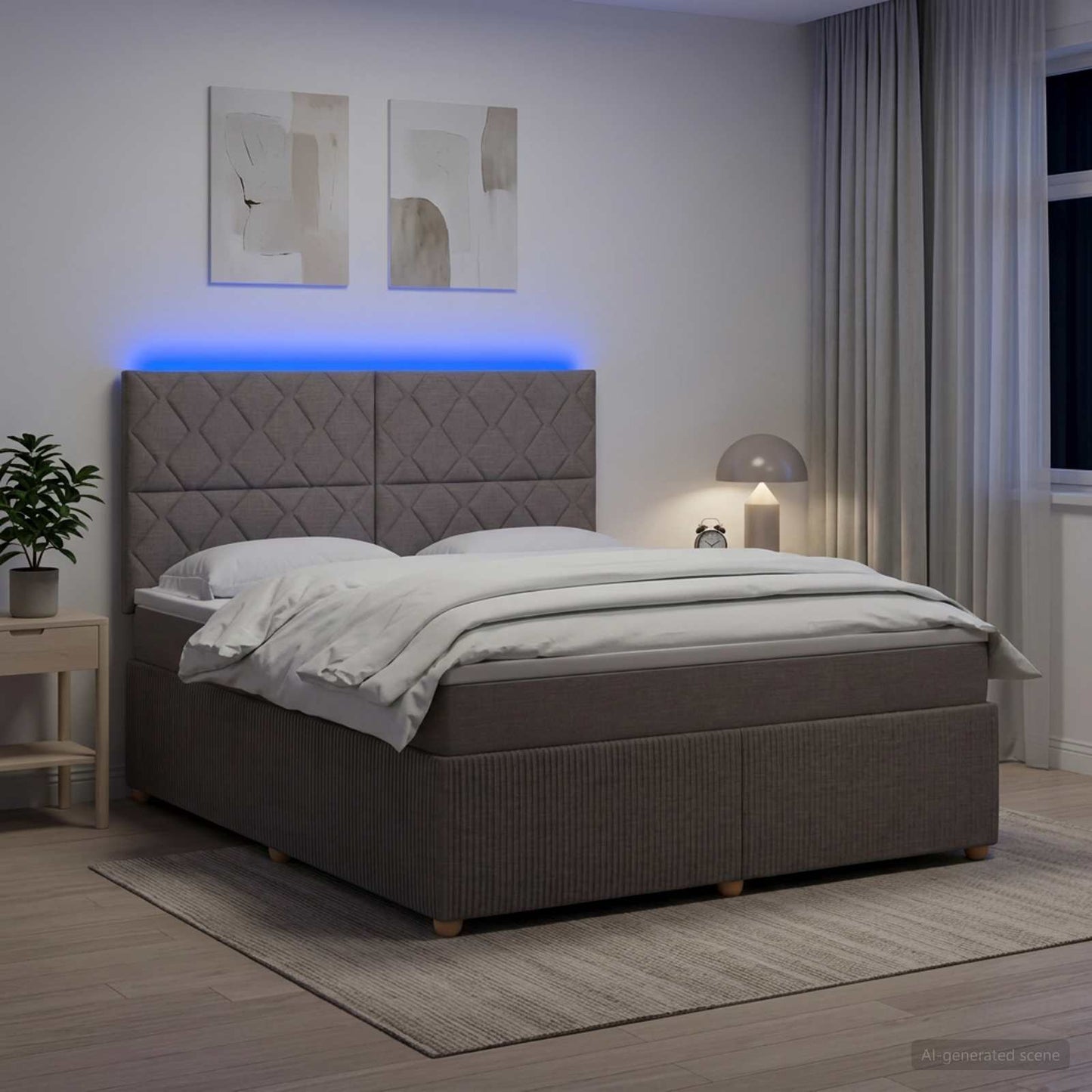 LED boksmadrasseng med madras Gråbrun 140 x 200 cm Stof