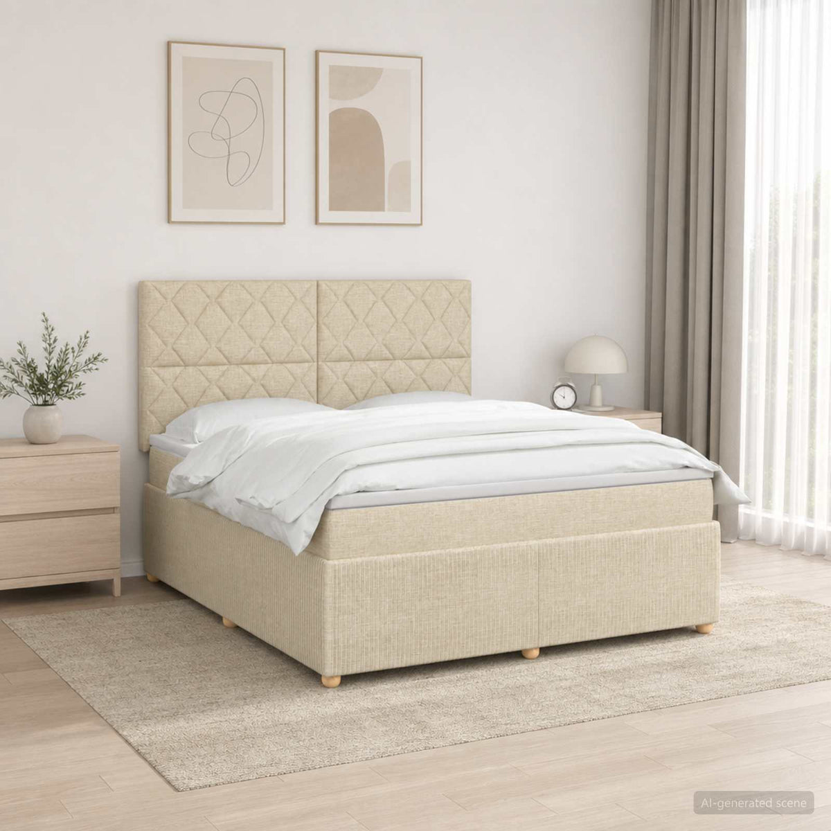 LED boksmadrasseng med madras Cremefarvet 160 x 200 cm Stof