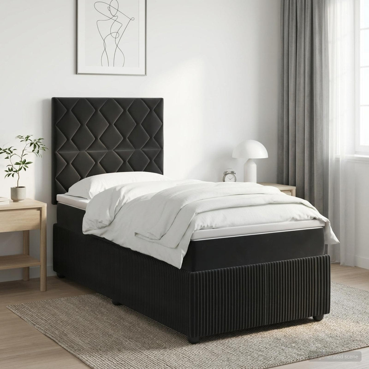 LED boksmadrasseng med madras Sort 90 x 190 cm Fløjl