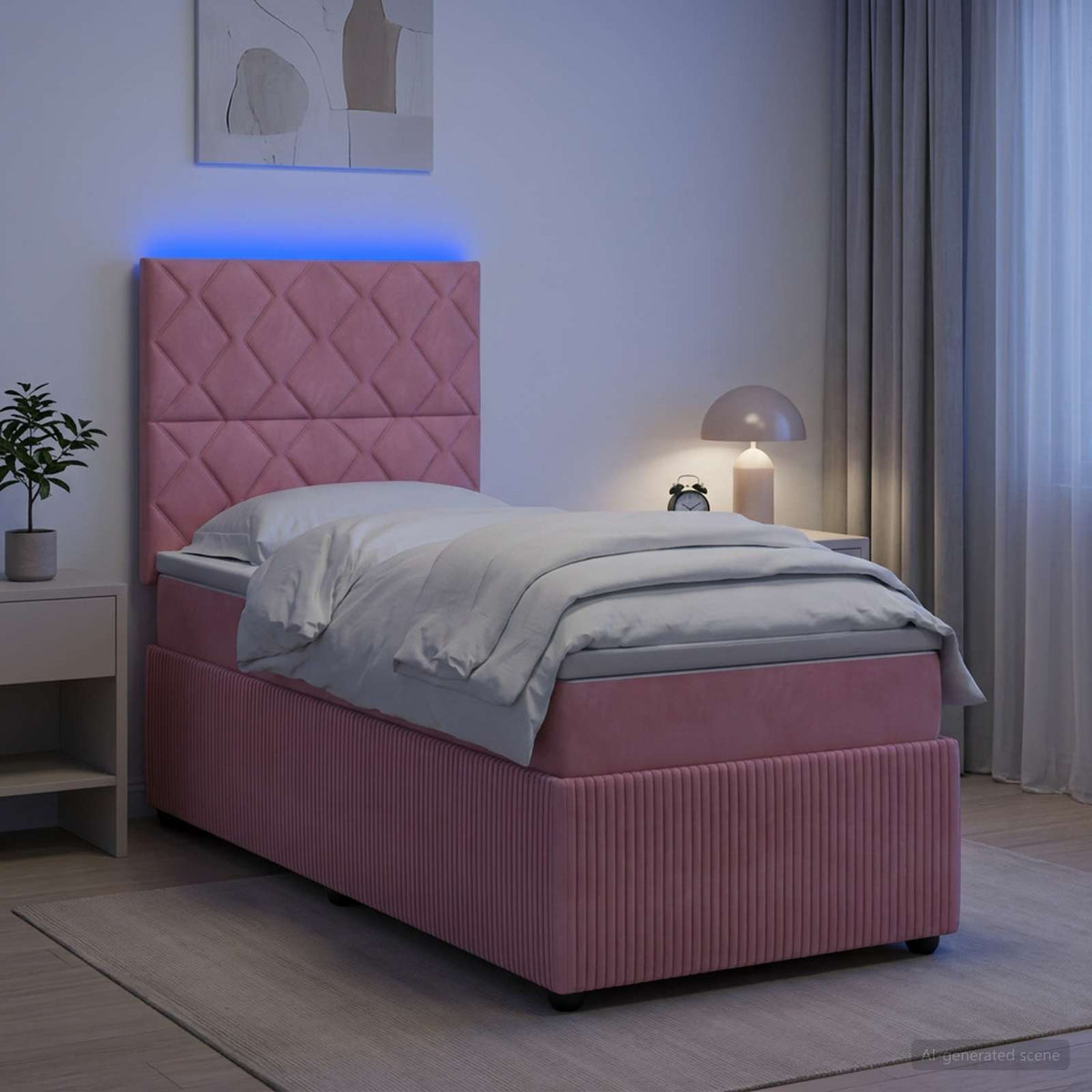 LED boksmadrasseng med madras Lyserød 100 x 200 cm Fløjl