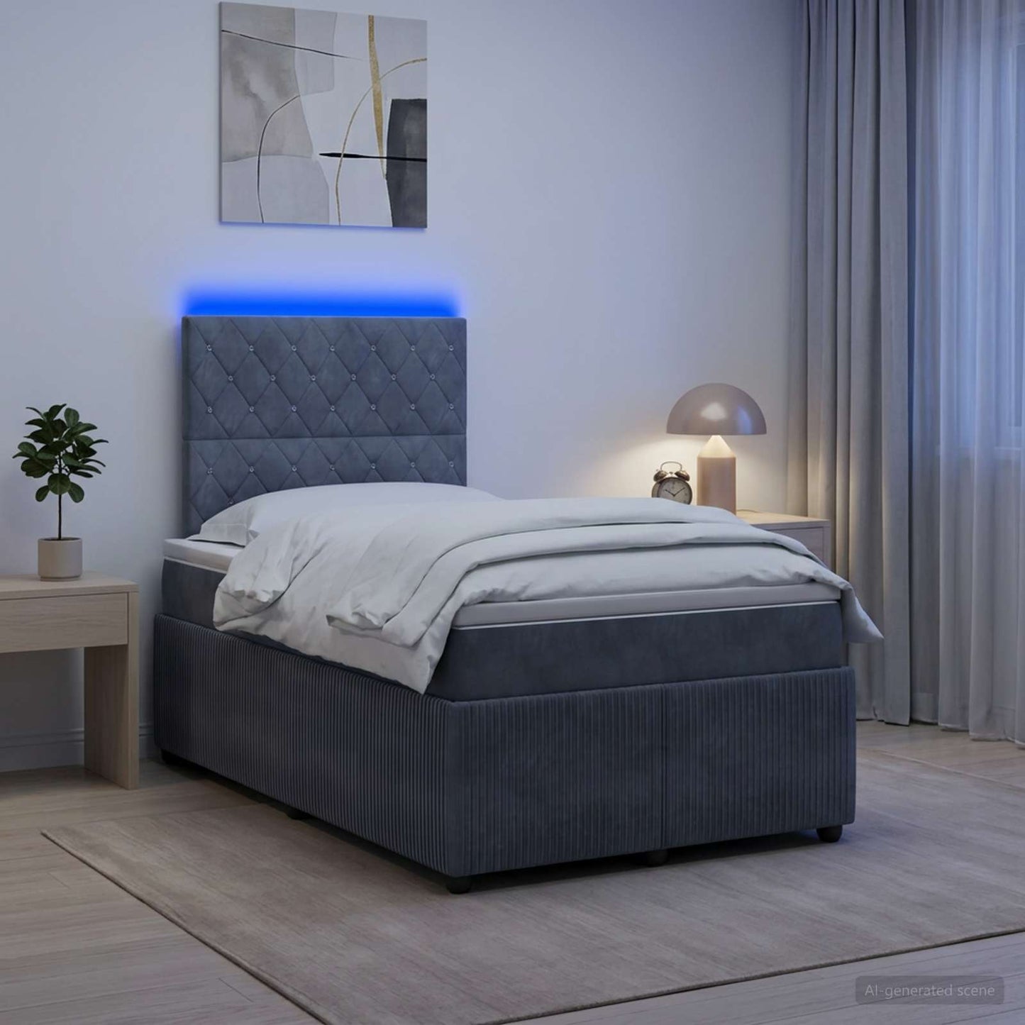 LED boksmadrasseng med madras Mørkegrå 120 x 190 cm Fløjl