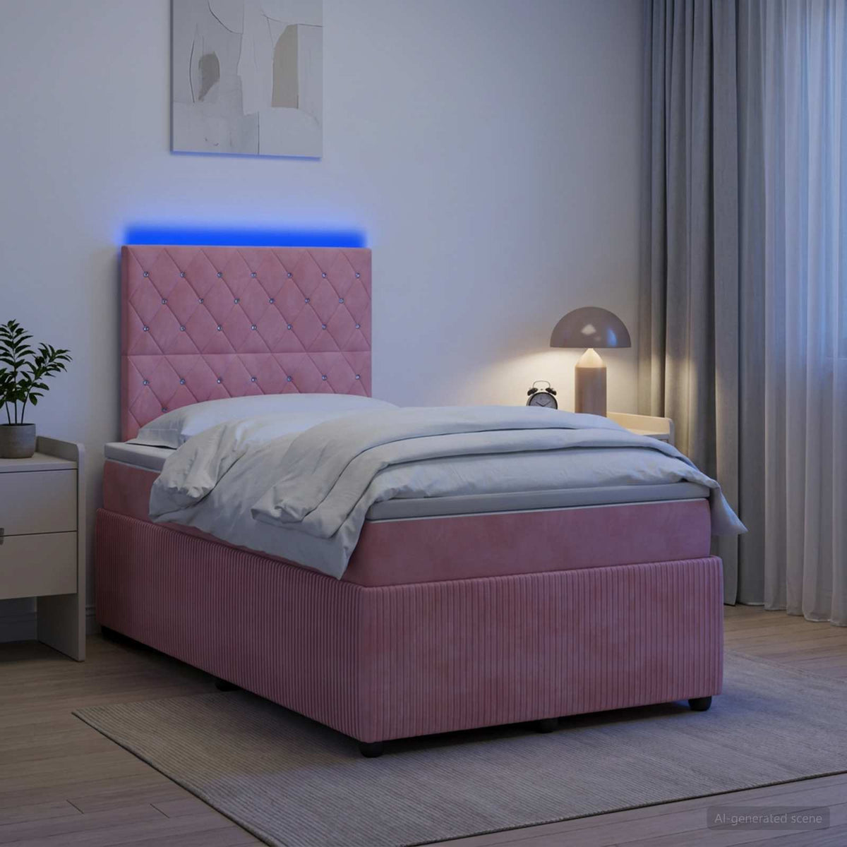 LED boksmadrasseng med madras Lyserød 120 x 190 cm Fløjl