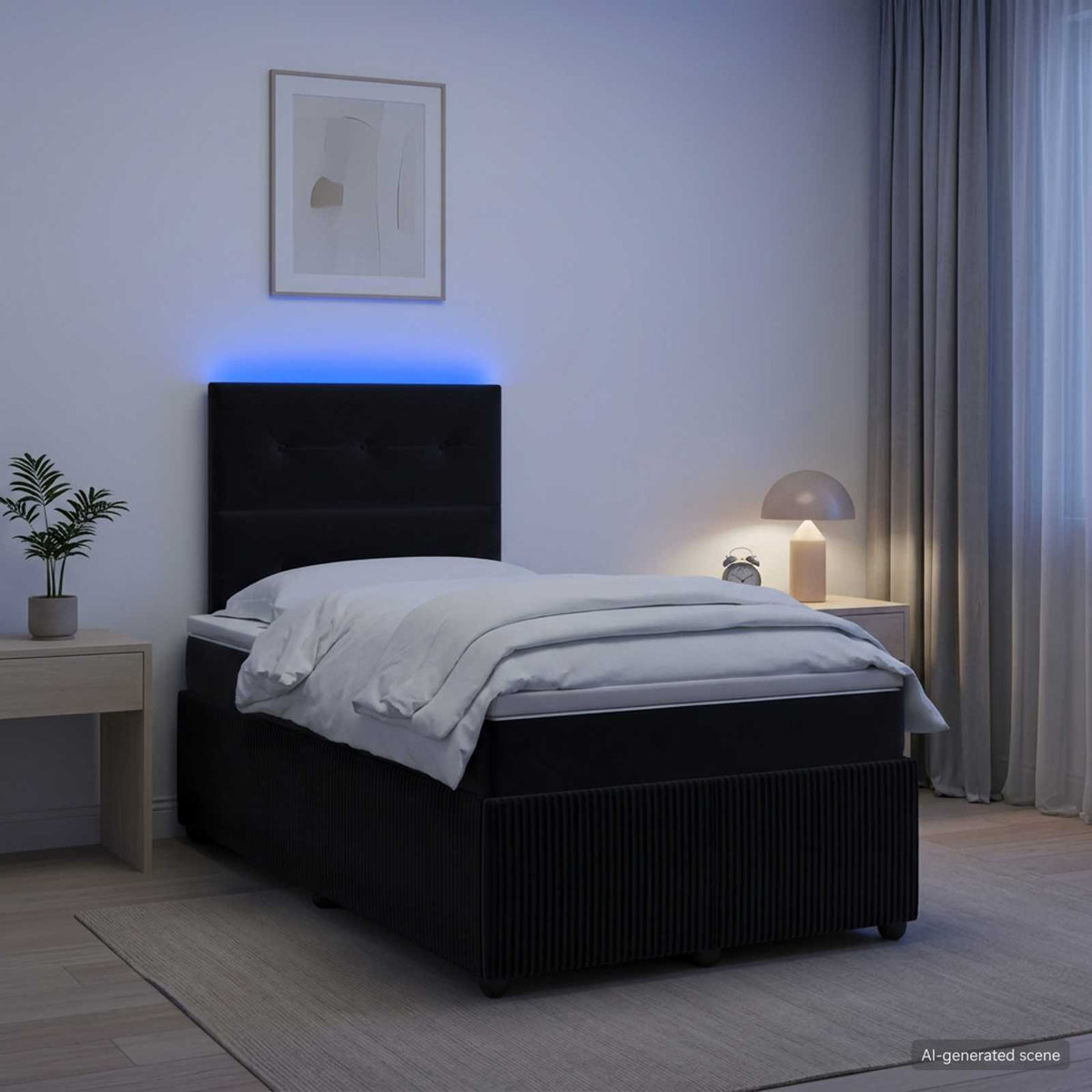 LED boksmadrasseng med madras Sort 120 x 200 cm Fløjl