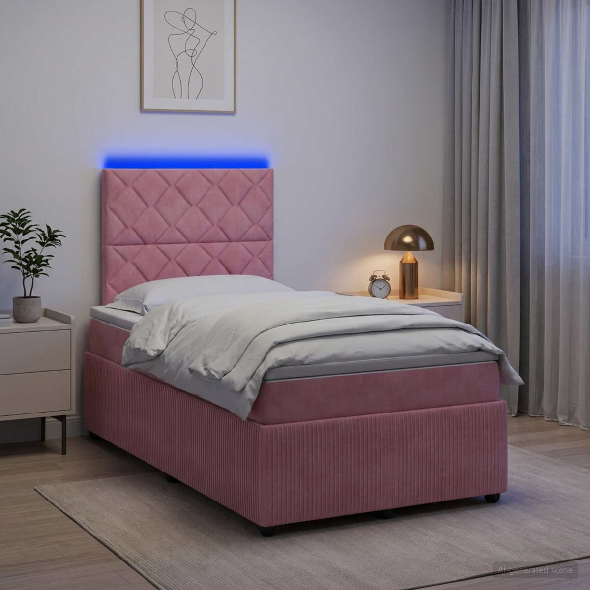 LED boksmadrasseng med madras Lyserød 120 x 190 cm Fløjl