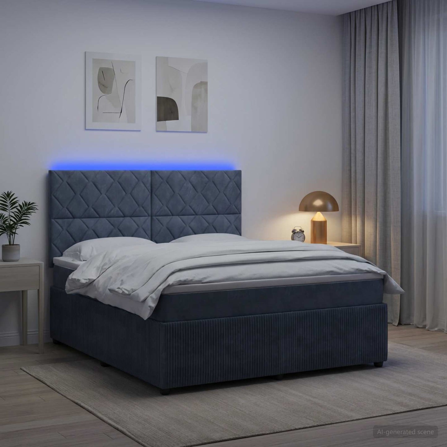 LED boksmadrasseng med madras Mørkegrå 180 x 200 cm Fløjl