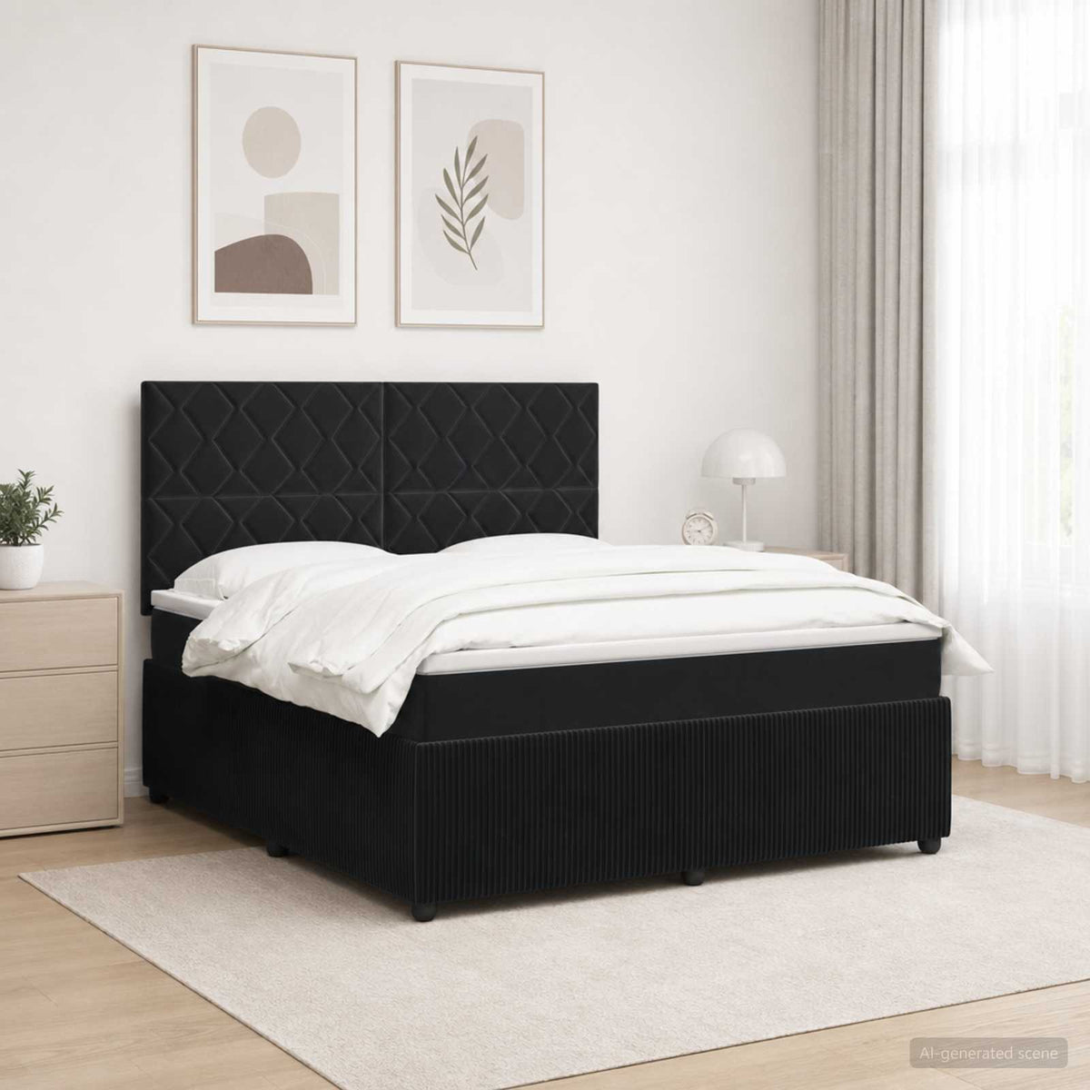 LED boksmadrasseng med madras Sort 180 x 200 cm Fløjl