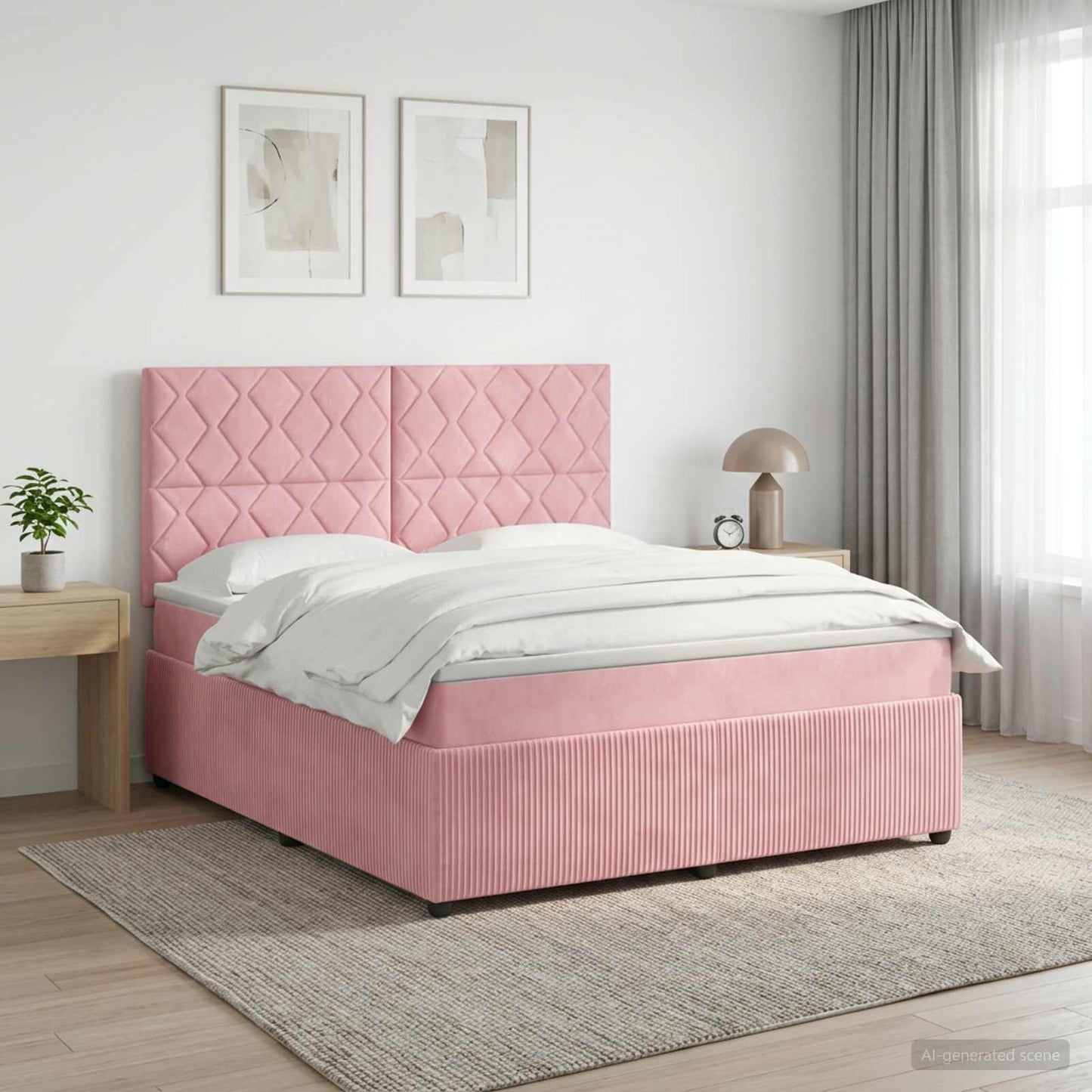 LED boksmadrasseng med madras Lyserød 140 x 190 cm Fløjl