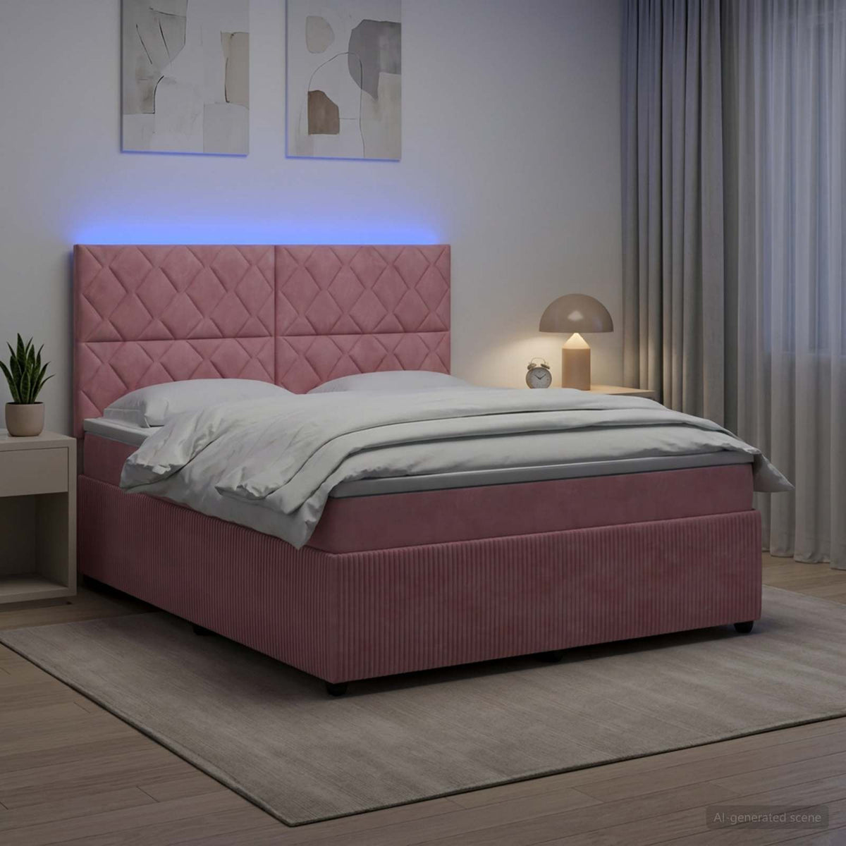 LED boksmadrasseng med madras Lyserød 140 x 200 cm Fløjl