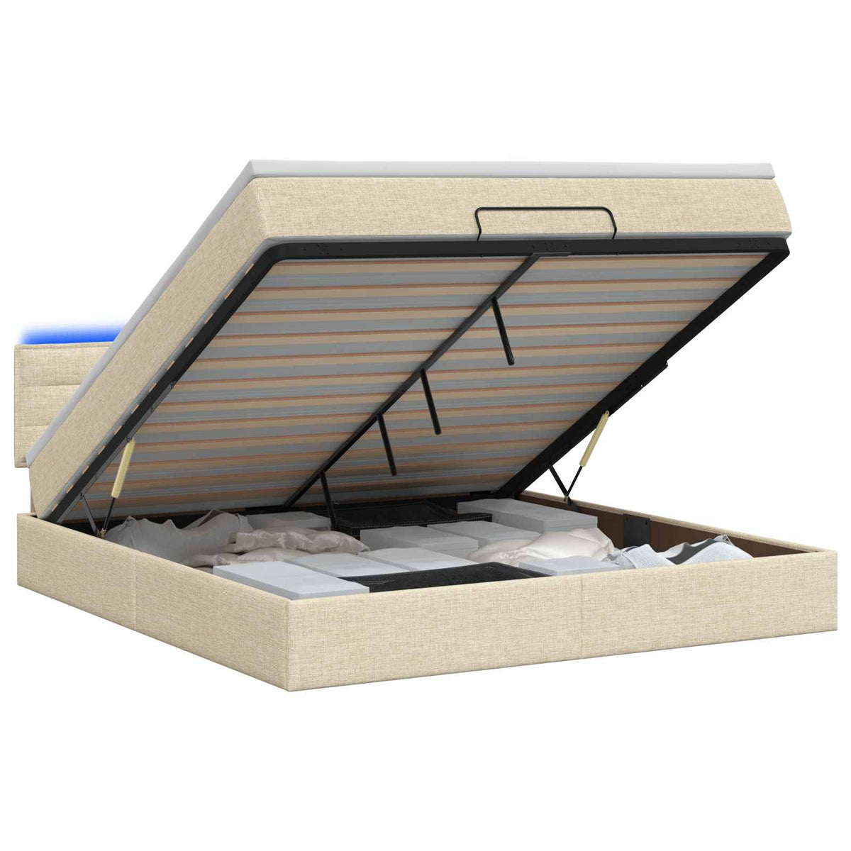 Ottoman seng med madras og LED Cremefarvet 140 x 200 cm Stof