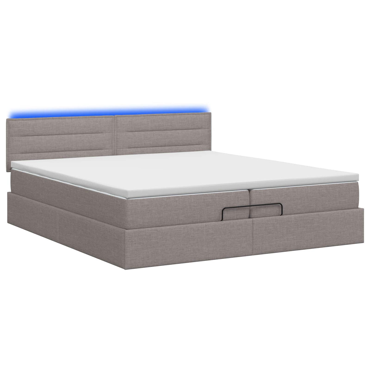 Ottoman seng med madras og LED Gråbrun 200 x 200 cm Stof