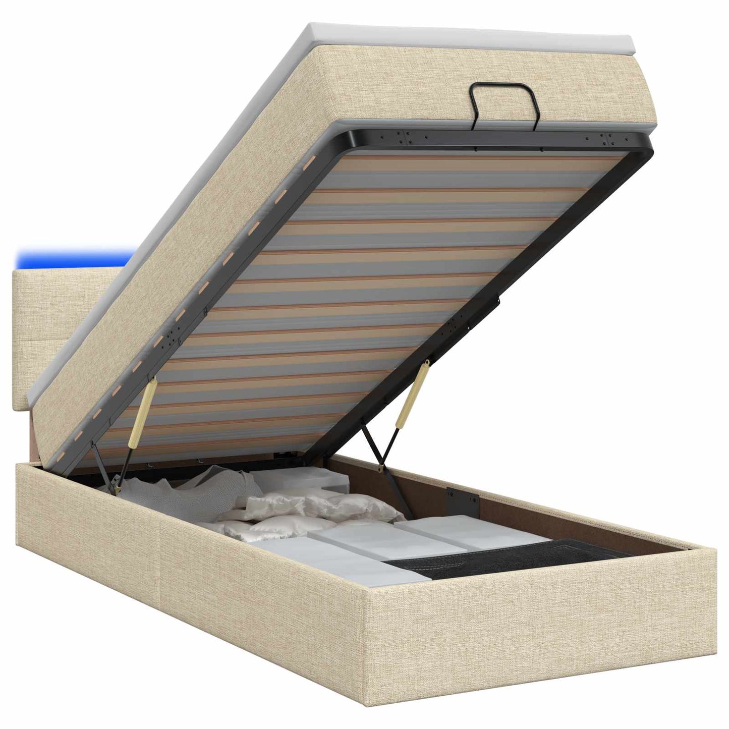 Ottoman seng med madras og LED Cremefarvet 90 x 190 cm Stof