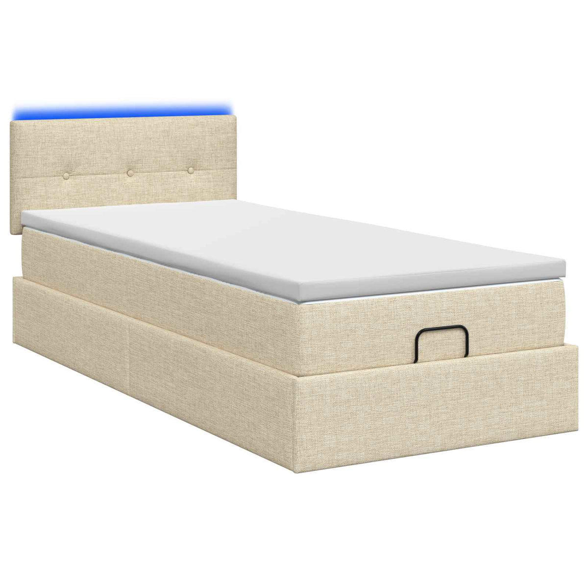 Ottoman seng med madras og LED Cremefarvet 100 x 200 cm Stof