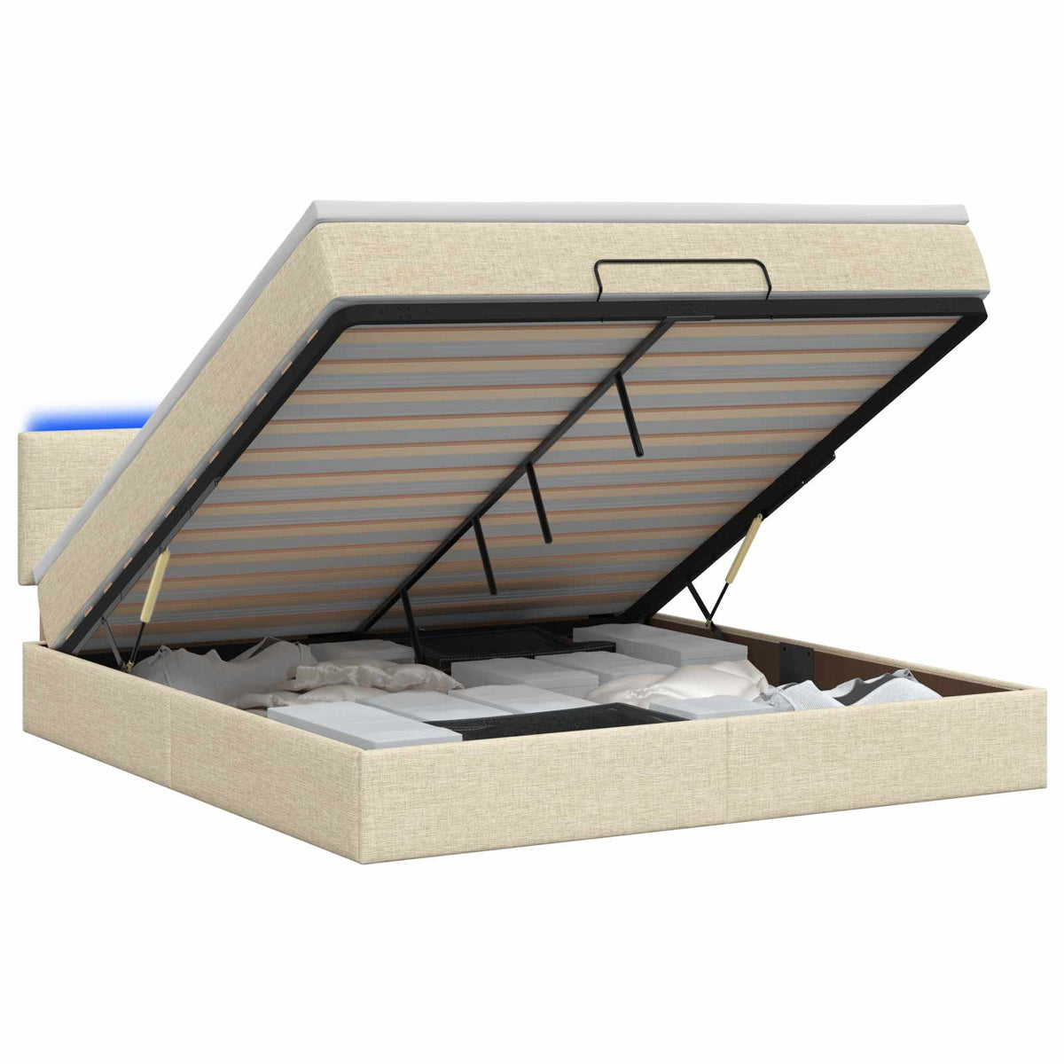 Ottoman seng med madras og LED Cremefarvet 160 x 200 cm Stof