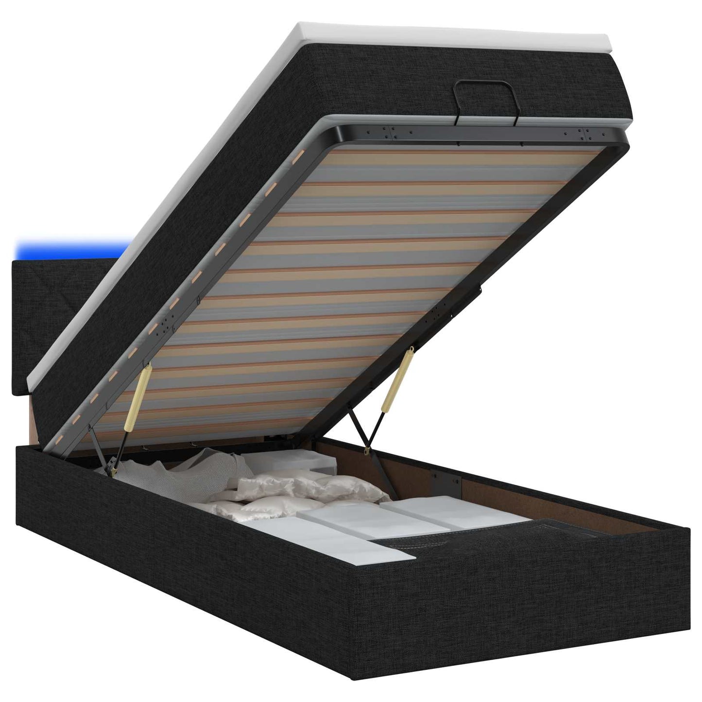 Ottoman seng med madras og LED Sort 90 x 190 cm Stof