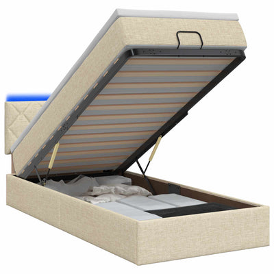 Ottoman seng med madras og LED Cremefarvet 90 x 200 cm Stof