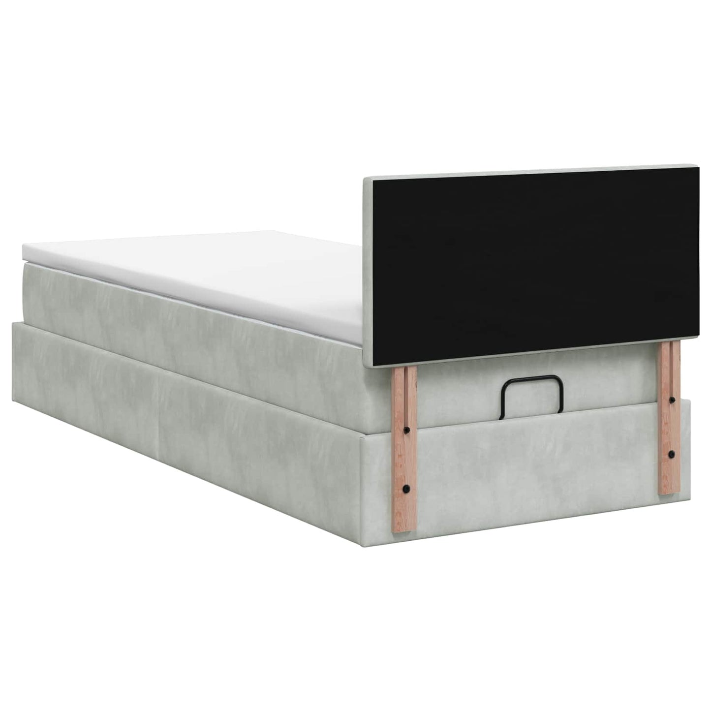 Ottoman seng med madras og LED Lysegrå 90 x 200 cm Velour
