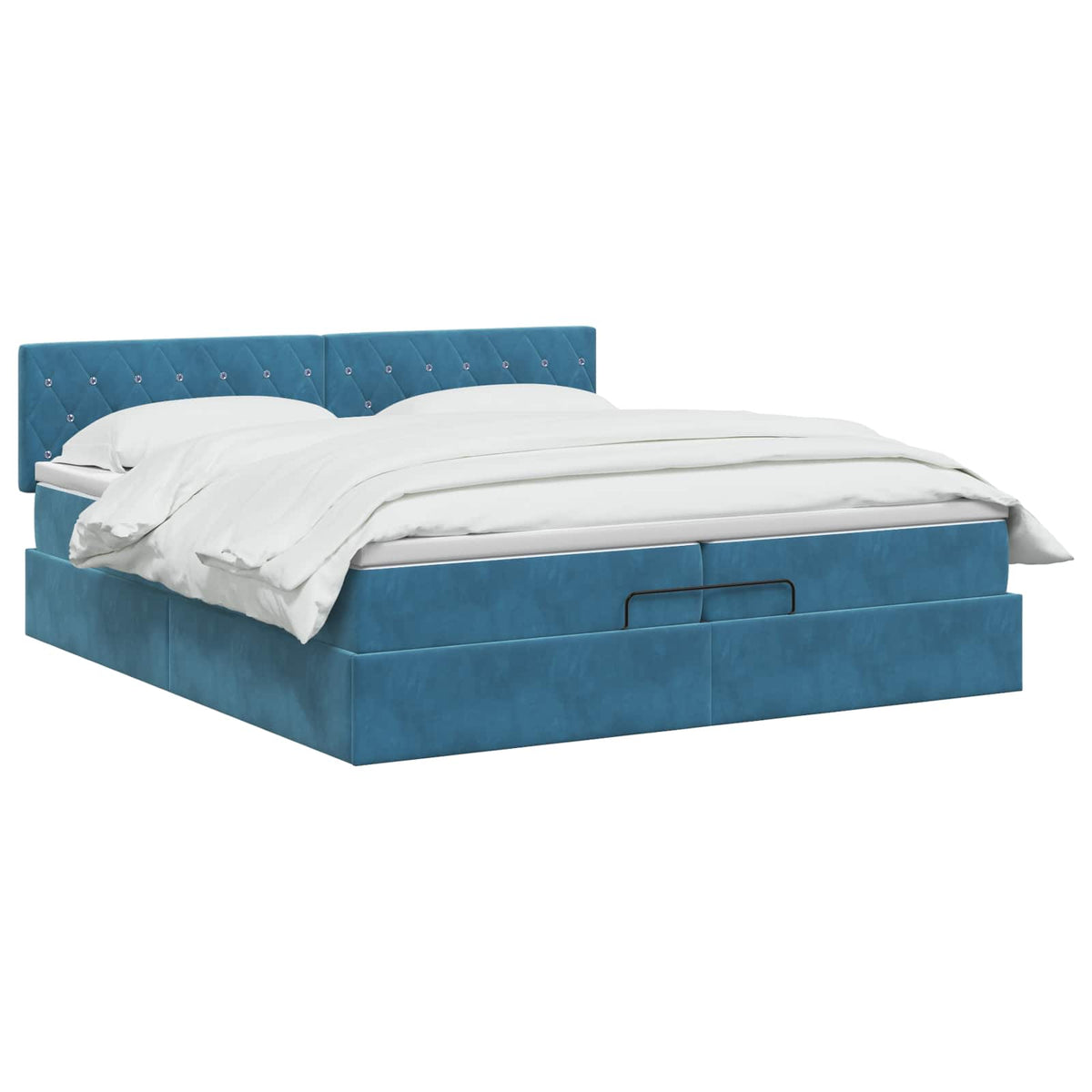 Ottoman seng med madras og LED Mørkeblå 200 x 200 cm Velour