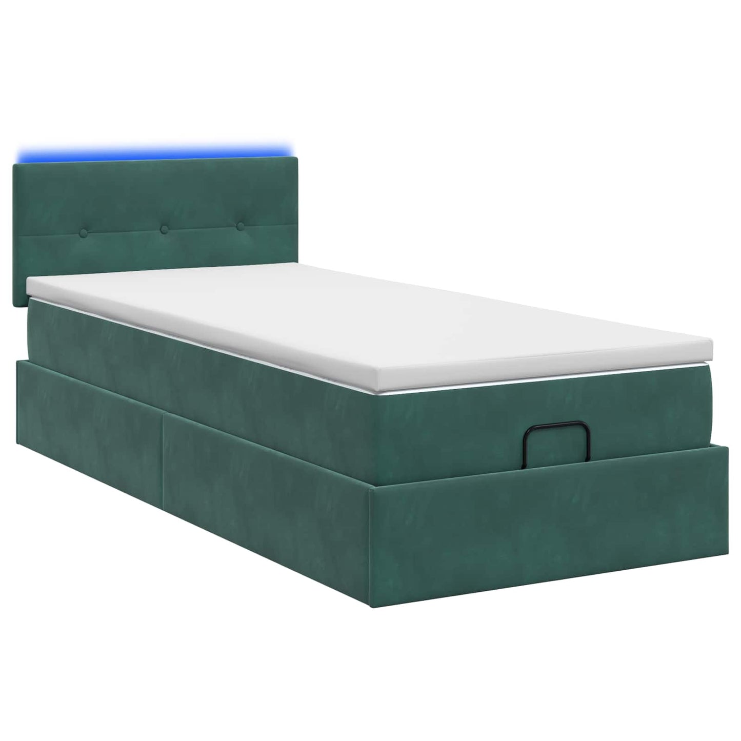 Ottoman seng med madras og LED Mørkegrøn 90 x 200 cm Velour