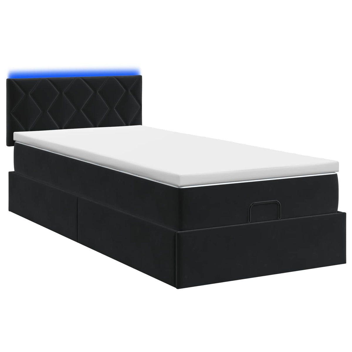 Ottoman seng med madras og LED Sort 90 x 200 cm Velour