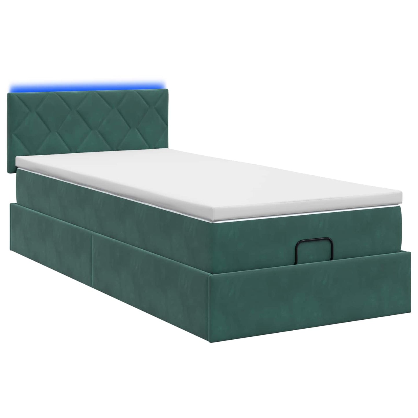 Ottoman seng med madras og LED Mørkegrøn 90 x 200 cm Velour