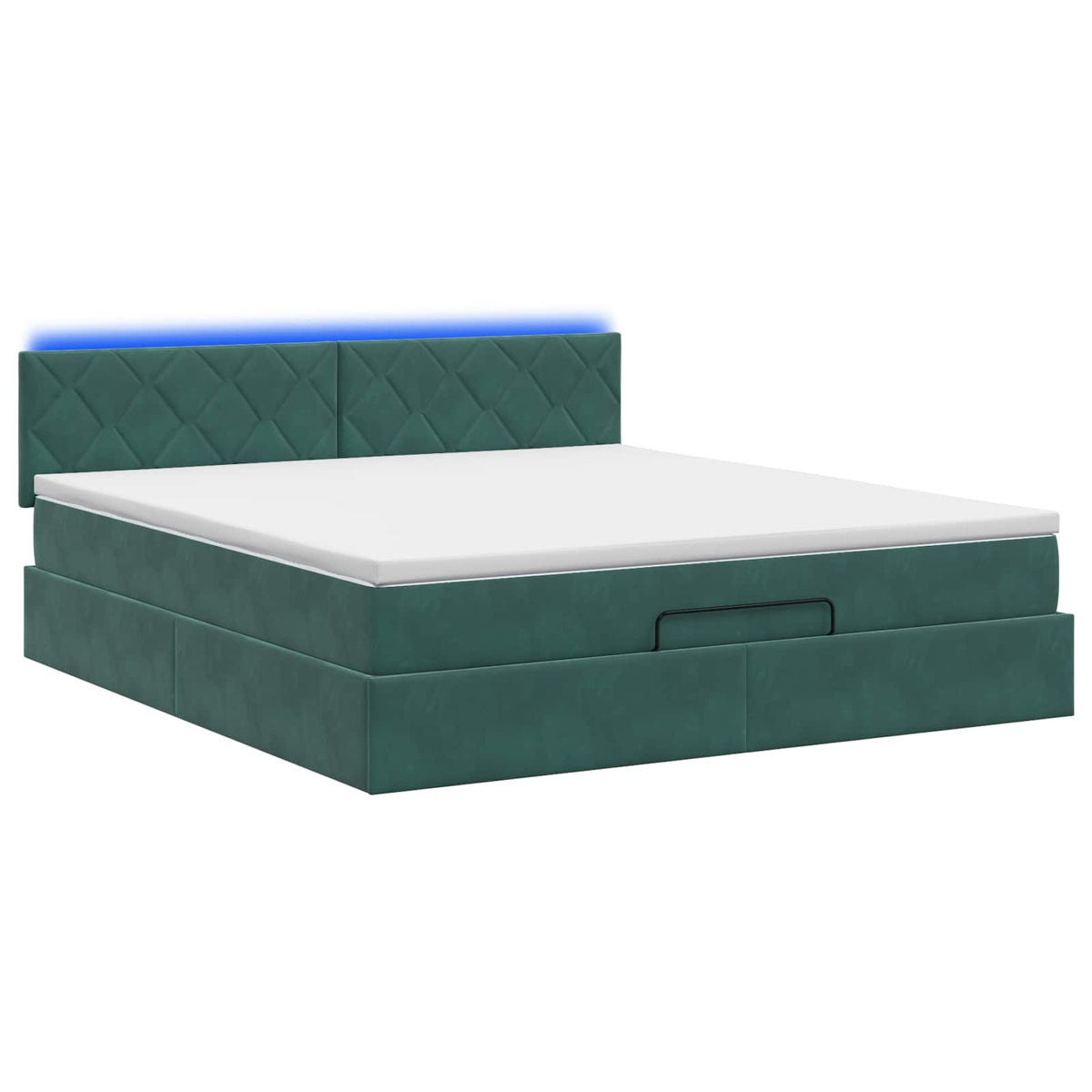 Ottoman seng med madras og LED Mørkegrøn 140 x 200 cm Velour