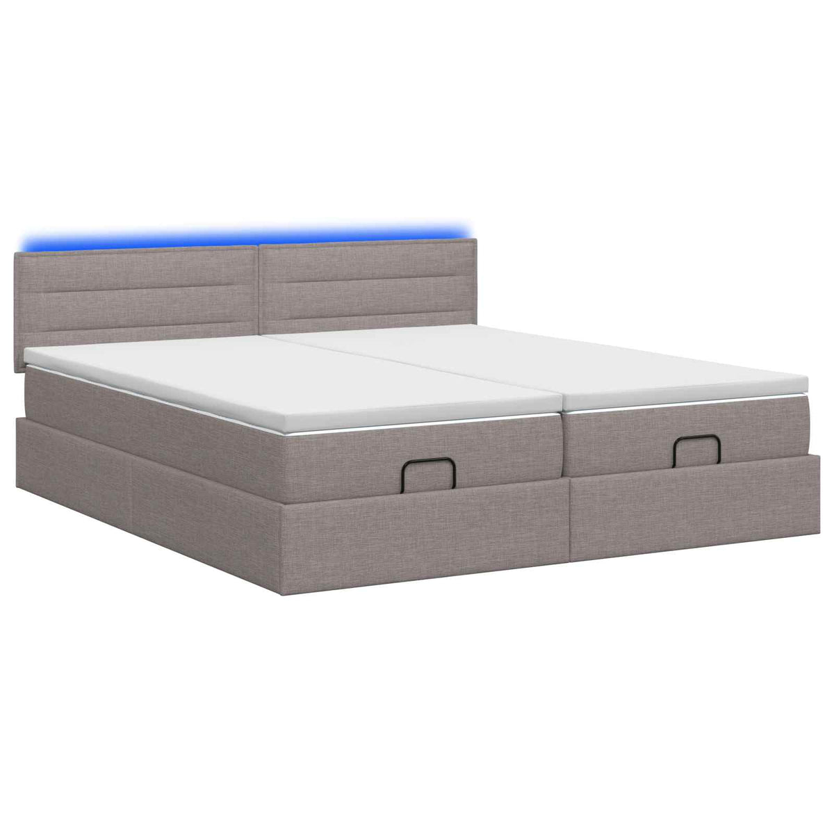 Ottoman seng med madras og LED Gråbrun 160 x 200 cm Stof