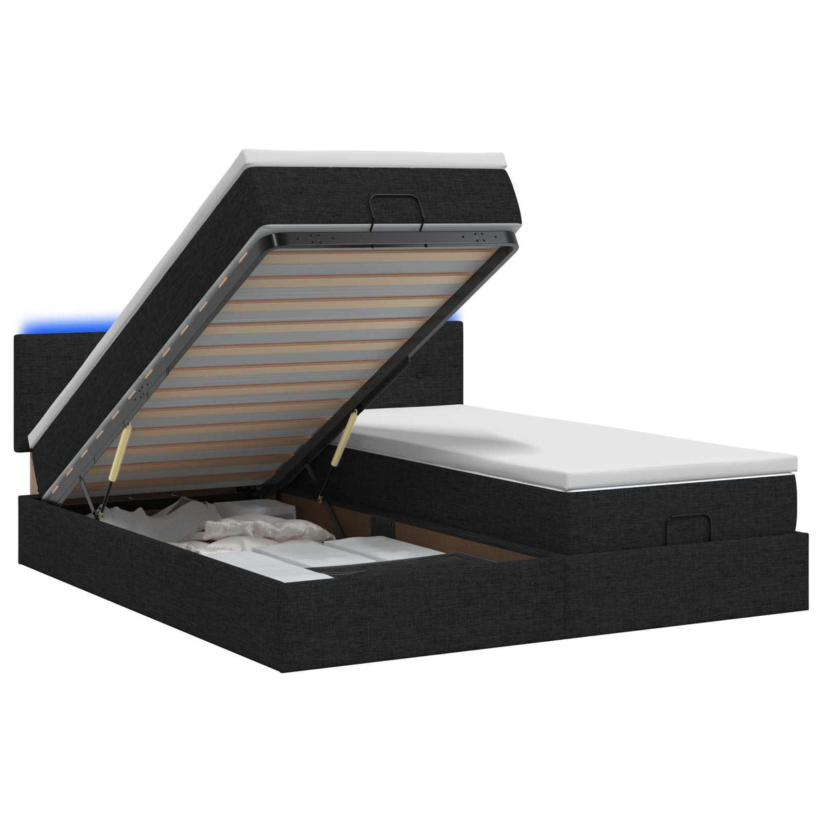 Ottoman seng med madras og LED Sort 160 x 200 cm Stof