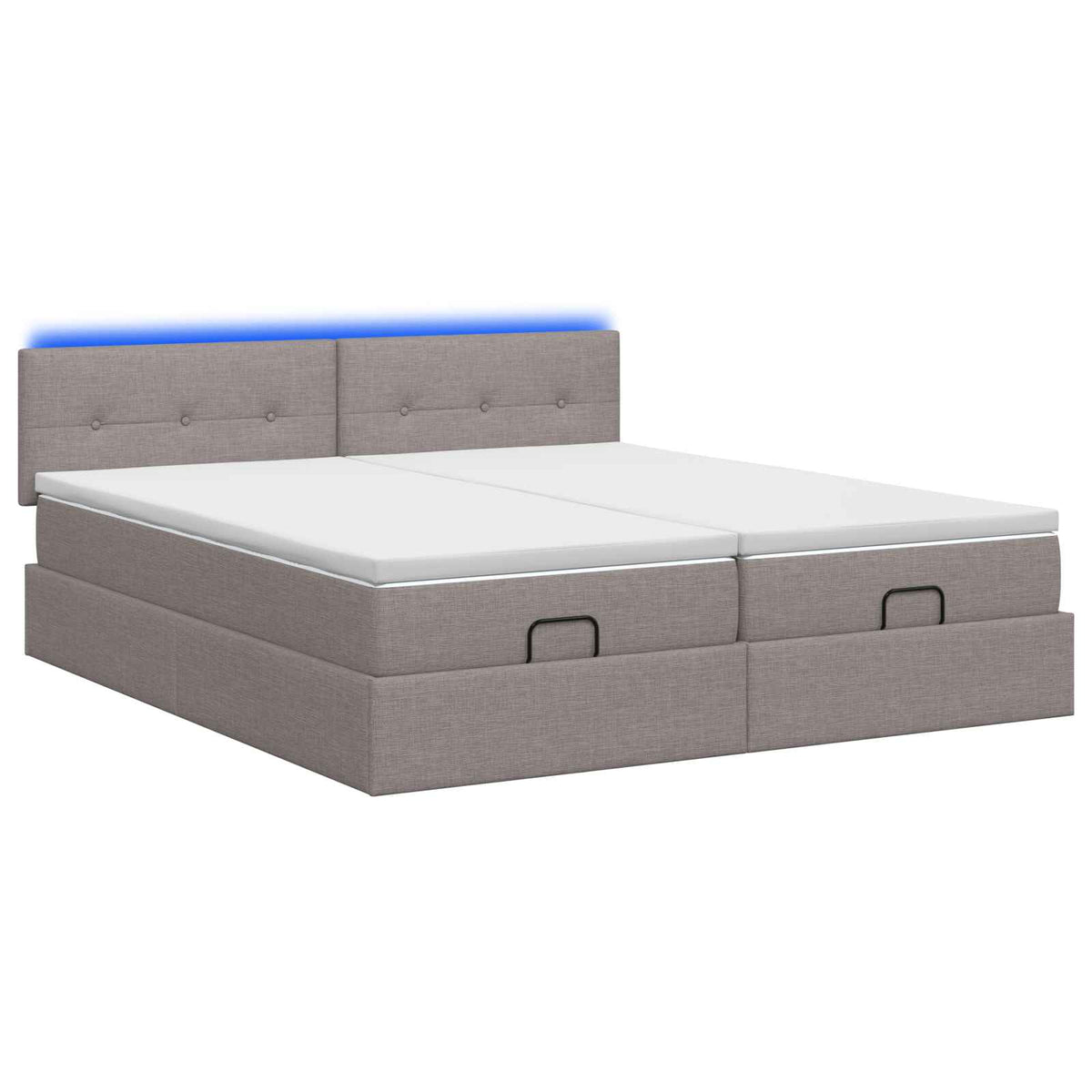Ottoman seng med madras og LED Gråbrun 160 x 200 cm Stof
