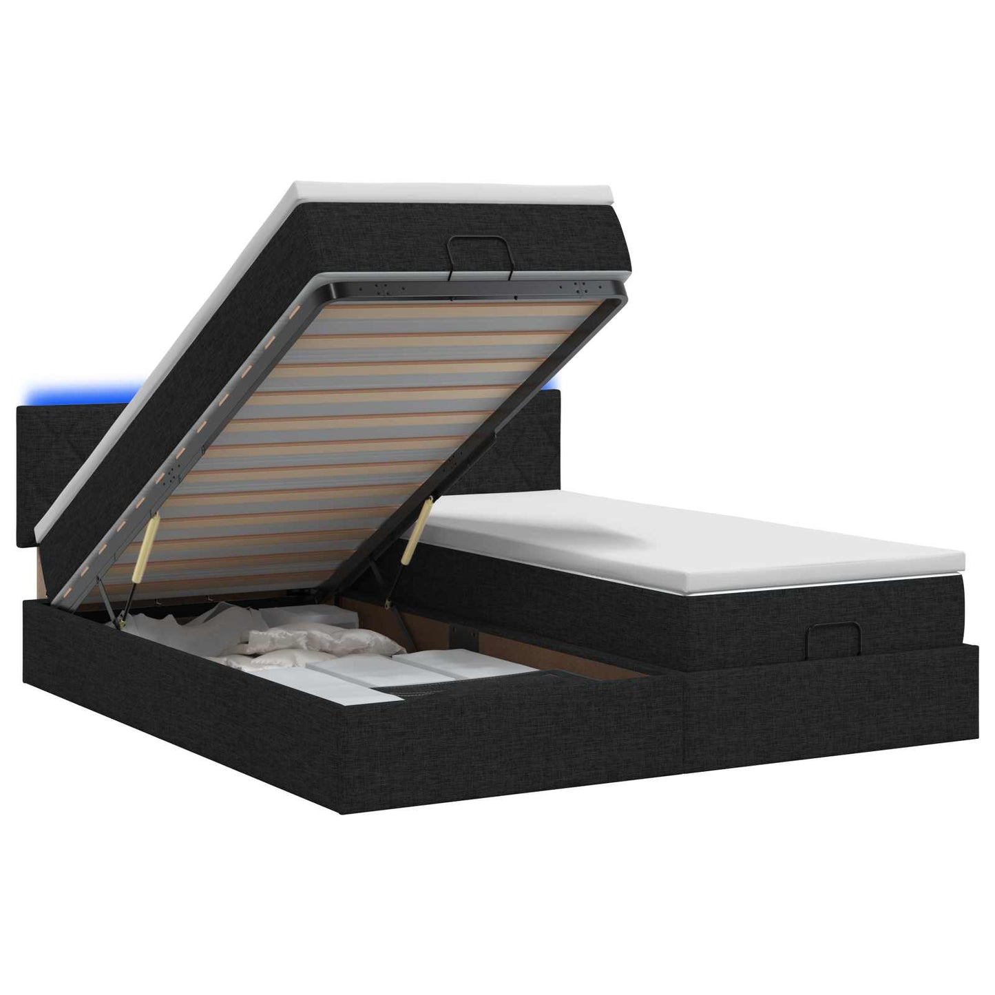 Ottoman seng med madras og LED Sort 200 x 200 cm Stof