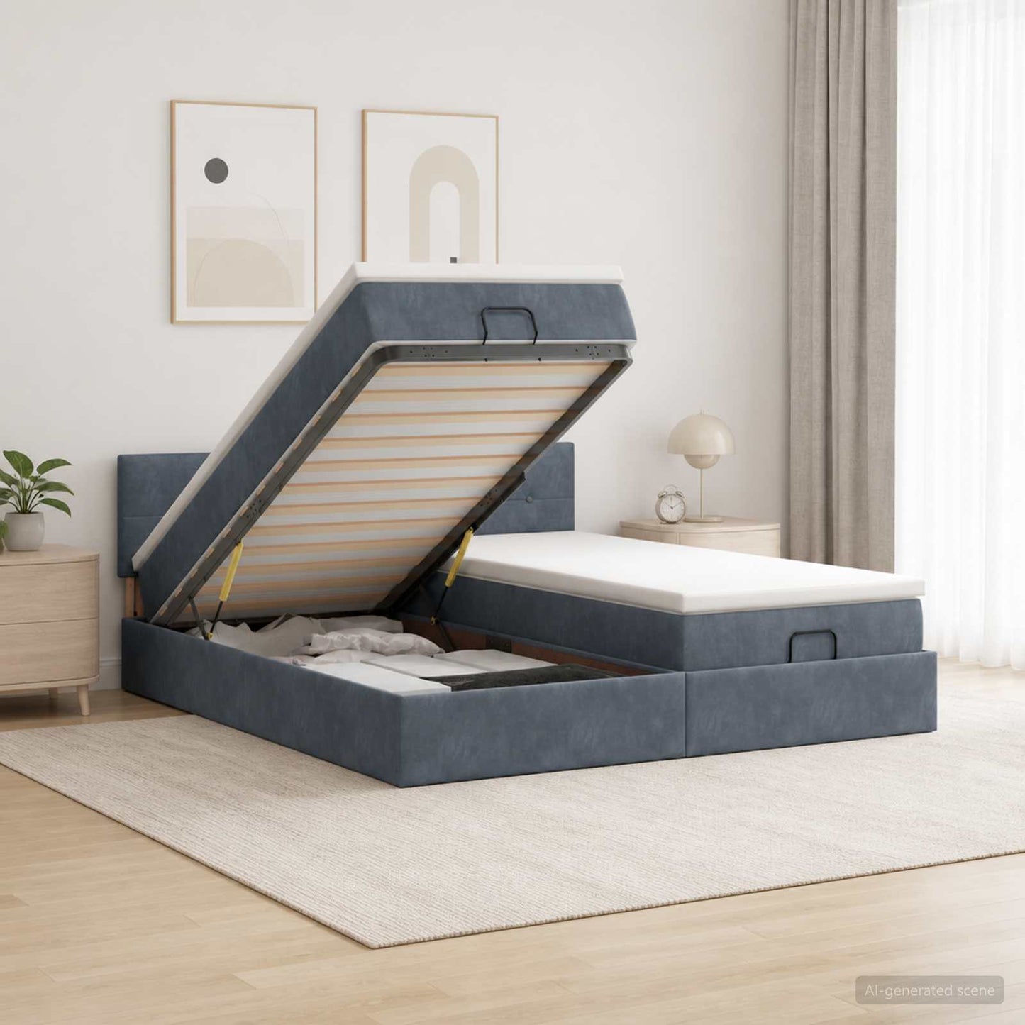 Ottoman seng med madras med hovedgærde 2 stk. Mørkegrå Fløjl
