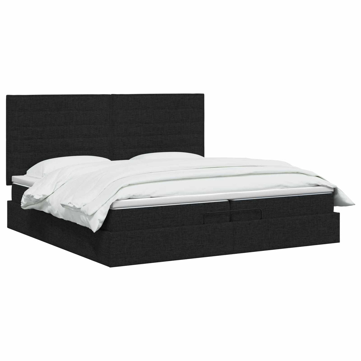 Ottoman seng med madras med hovedgærde Sort 200 x 200 cm Stof